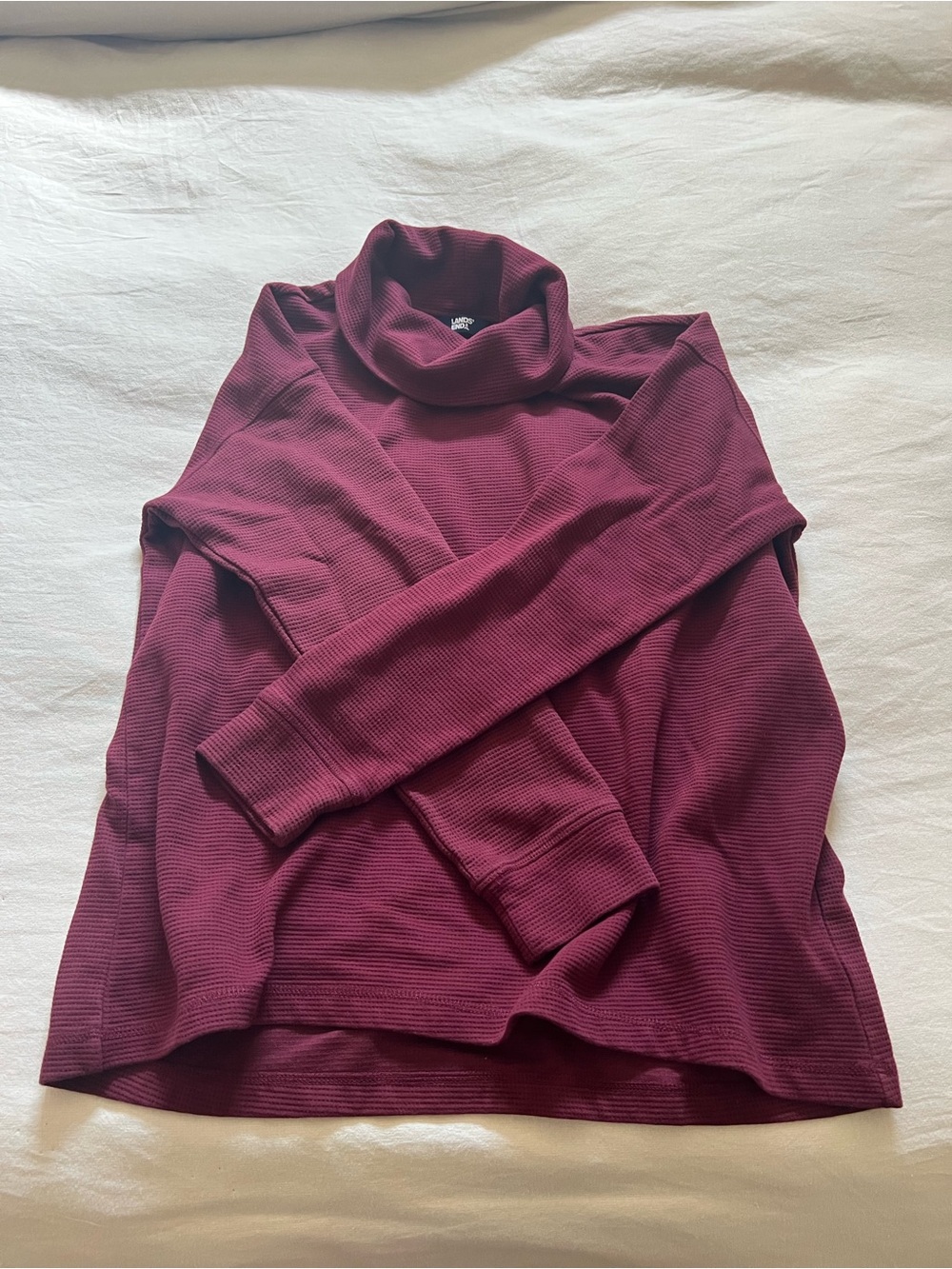 Lands' End Ribbed Turtleneck Sweater - Wine